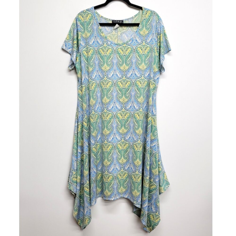 French Astmophere Paisley Short Sleeve Asymmetrical Dress 2X